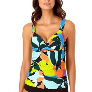 Anne Cole | Yellow & Navy Floral Tankini Top sz 34D/32DD